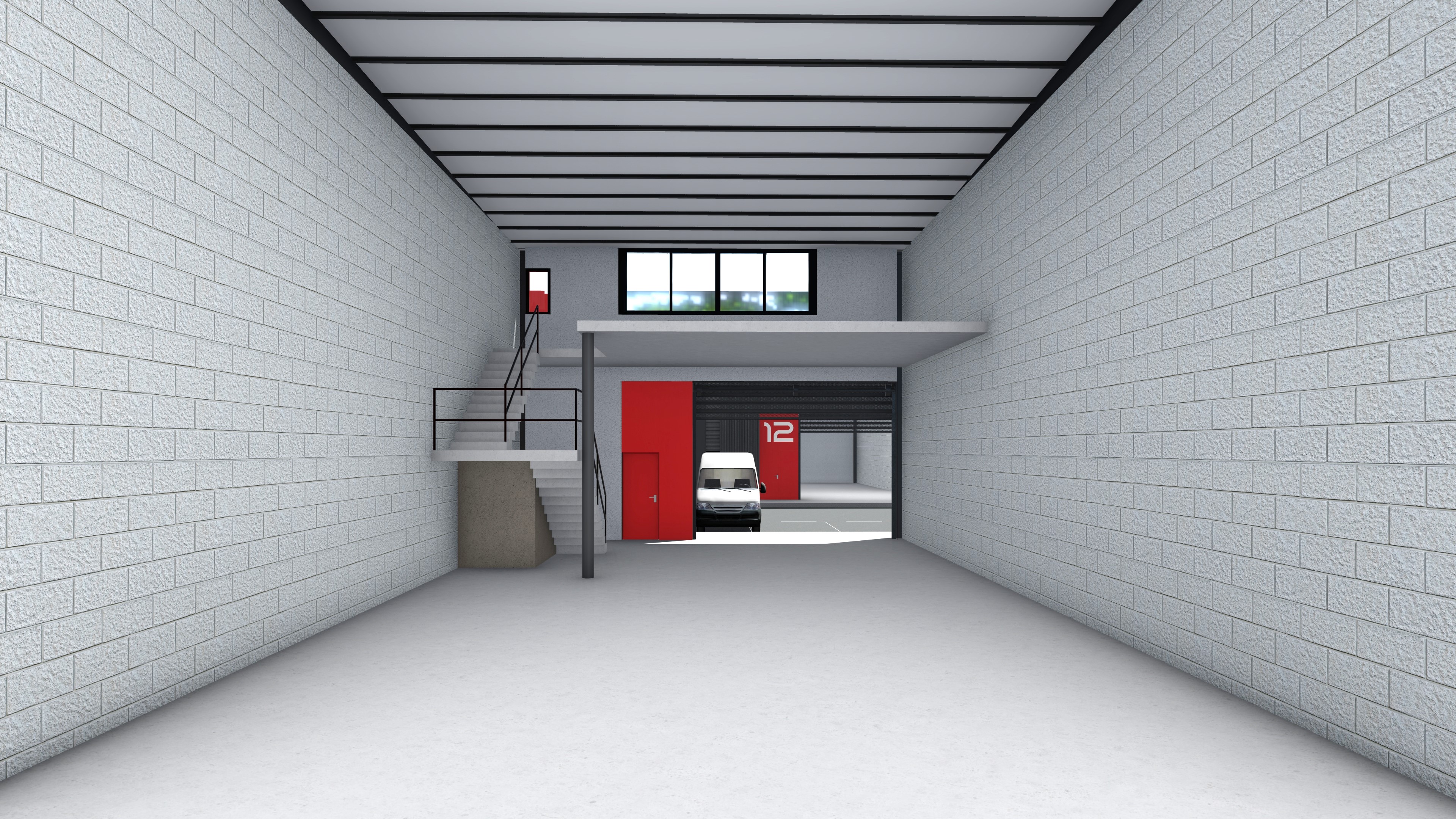 Interior del espacio Trade Box - Vista del galpón por dentro